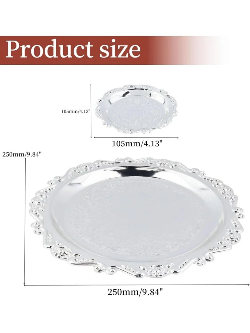 Set of 2 Decorative Round Metal Serving Trays | Reusable Snack & Dessert